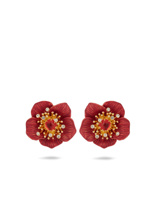 Red Hellebore Christmas Flower Earrings