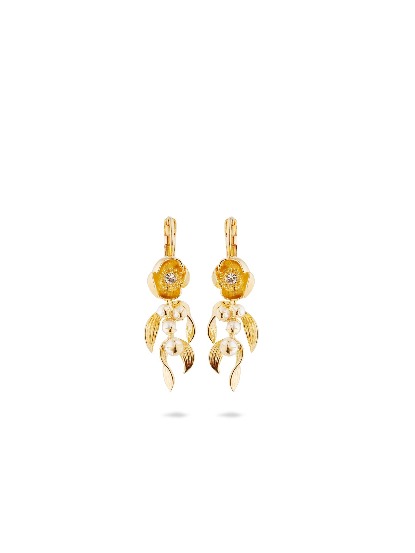 Flower And Golden Beads Sleeper Earrings | auvh1081