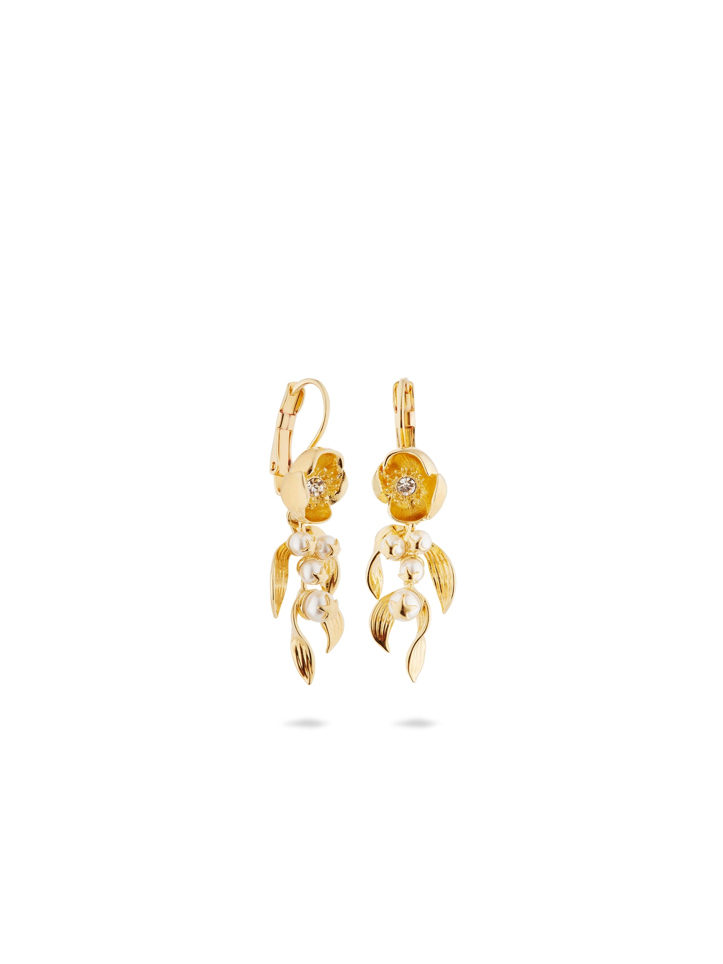 Flower And Golden Beads Sleeper Earrings | auvh1081