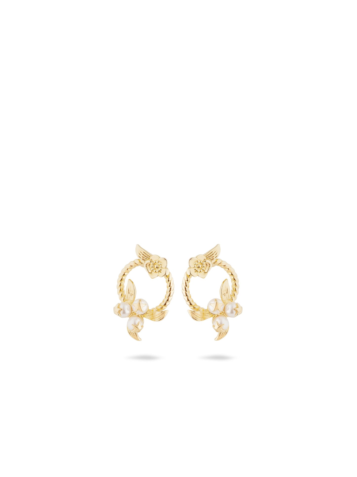 AUVH1091 Flower And Golden Beads Sleeper Earrings | auvh1091