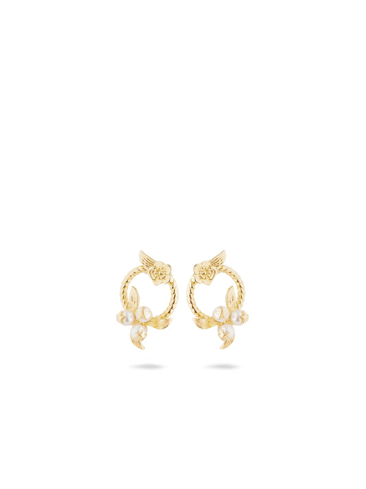 AUVH1091 Flower And Golden Beads Sleeper Earrings | auvh1091