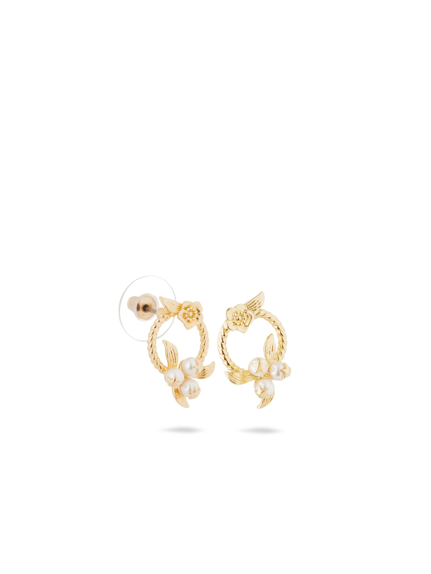 AUVH1091 Flower And Golden Beads Sleeper Earrings | auvh1091