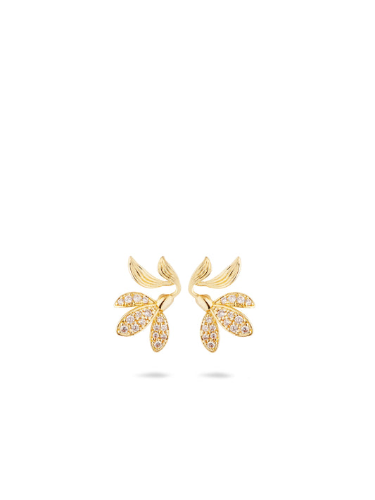 Leaves Paved With Cubic Zirconia Post Earrings