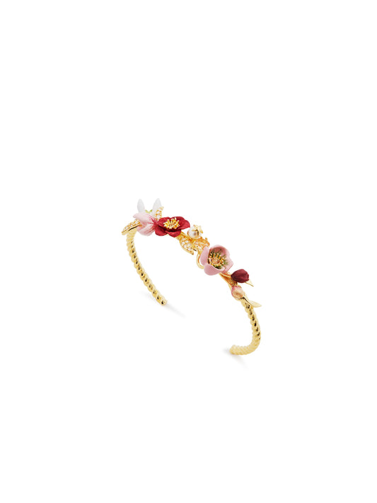 Hellebore Flower & Crystal Pearl Cuff Bracelet