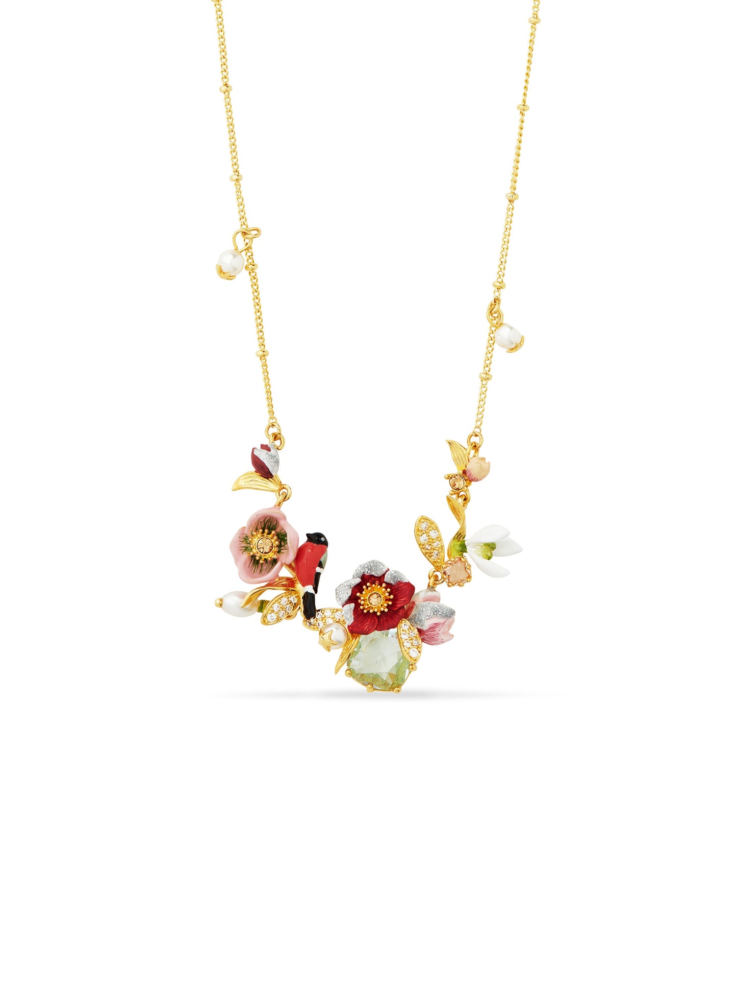 Hellebore Flower & Bullfinch Statement Necklace