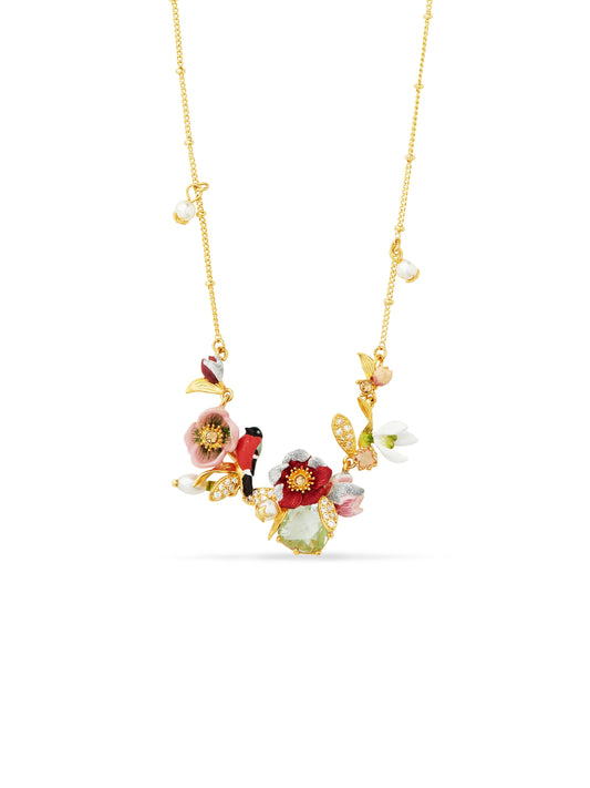 Hellebore Flower & Bullfinch Statement Necklace