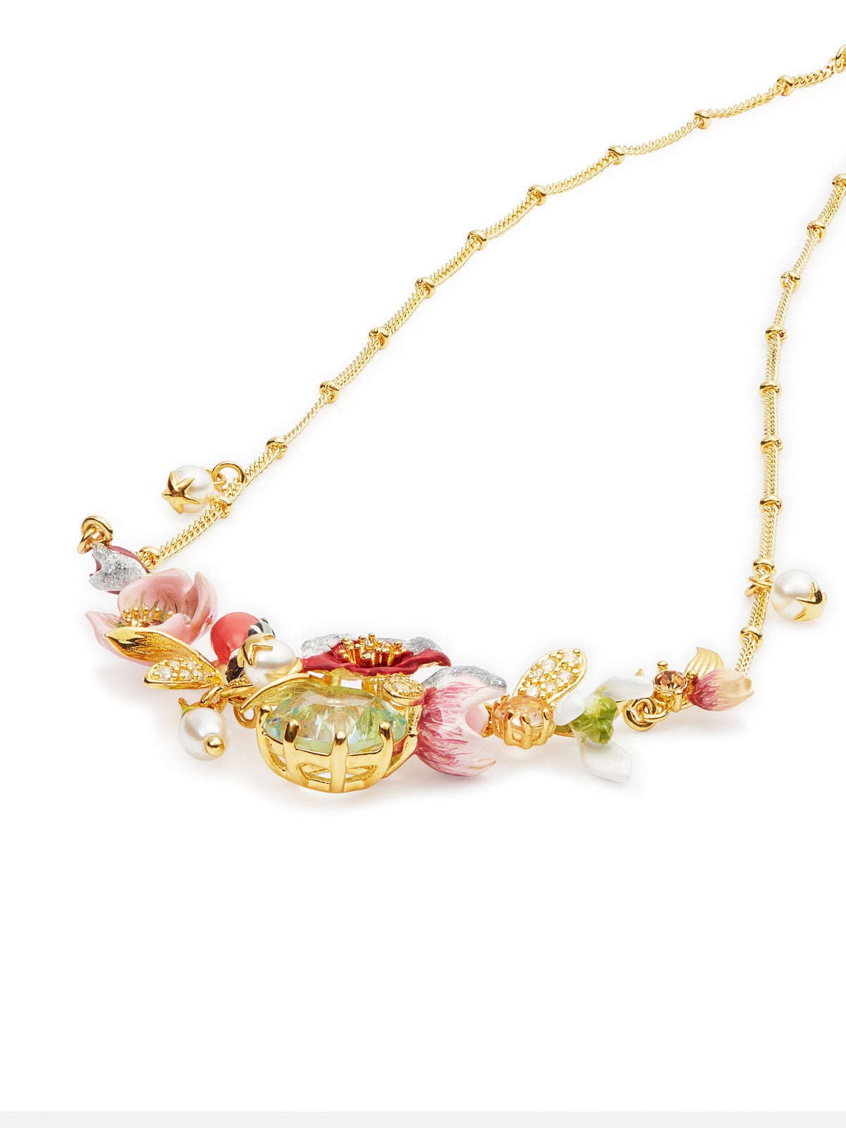 Hellebore Flower & Bullfinch Statement Necklace | auvh3011