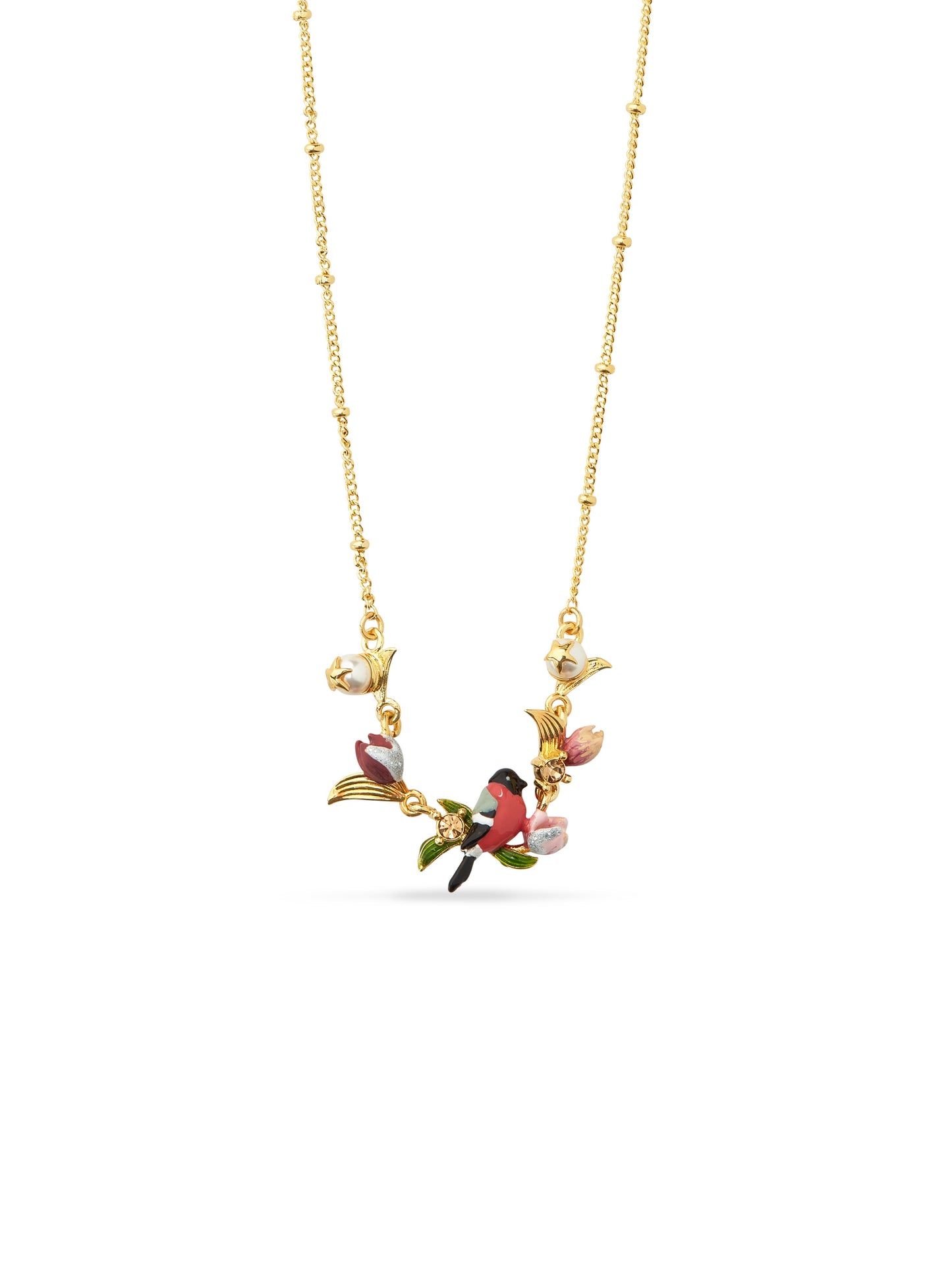 Hellebore Flower And Bullfinch Statement Necklace | auvh3021