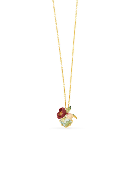 Red Hellebore & Faceted Stone Pendant Necklace | auvh3031