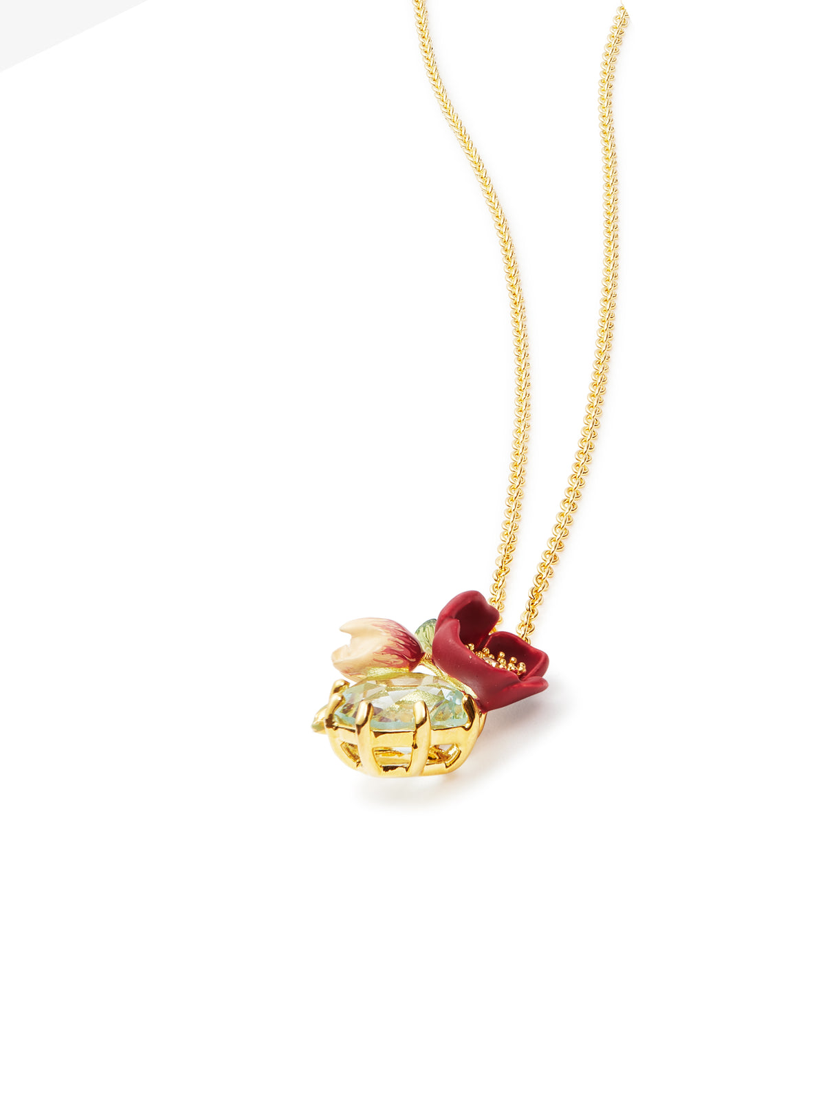 Red Hellebore & Faceted Stone Pendant Necklace | auvh3031
