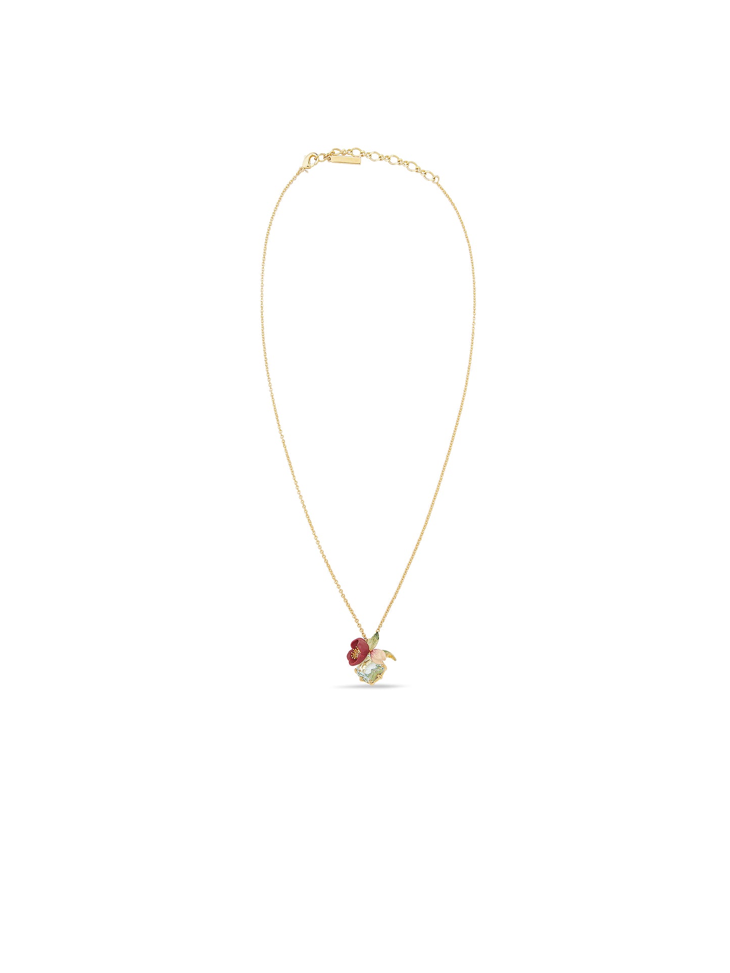 Red Hellebore & Faceted Stone Pendant Necklace | auvh3031