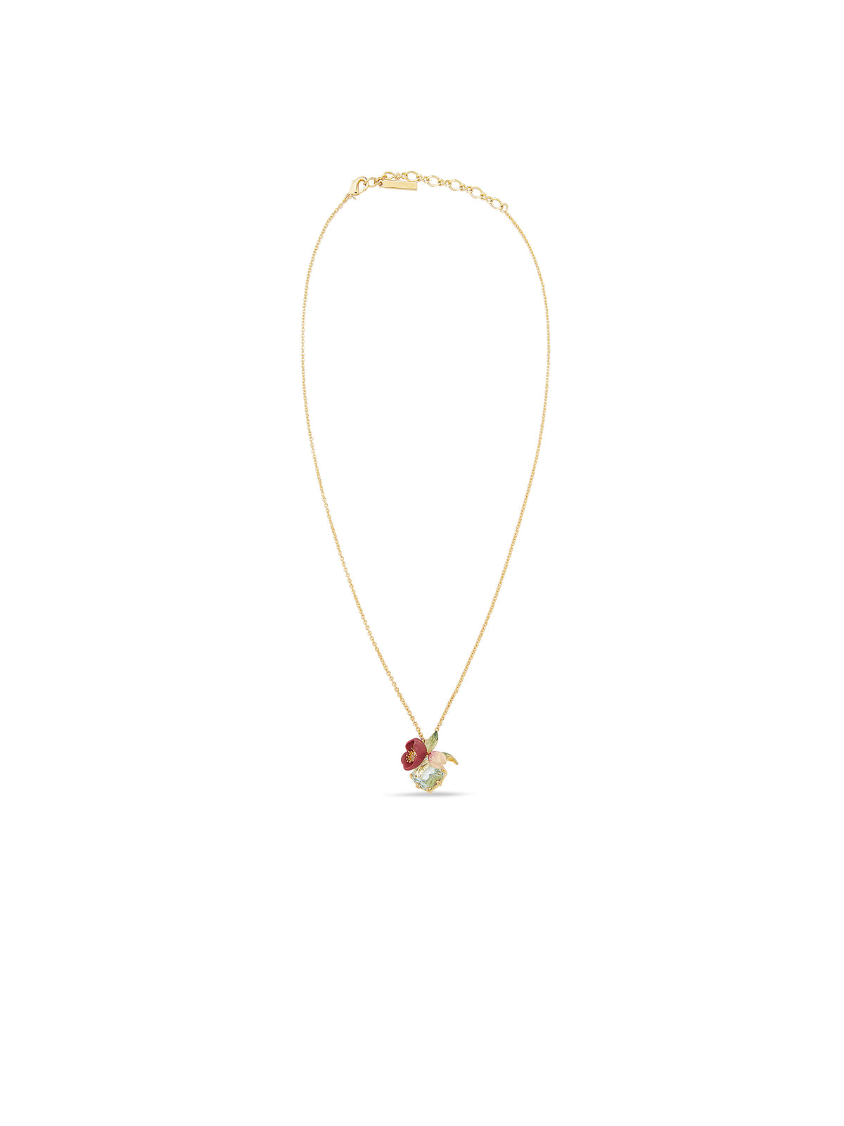 Red Hellebore & Faceted Stone Pendant Necklace | auvh3031