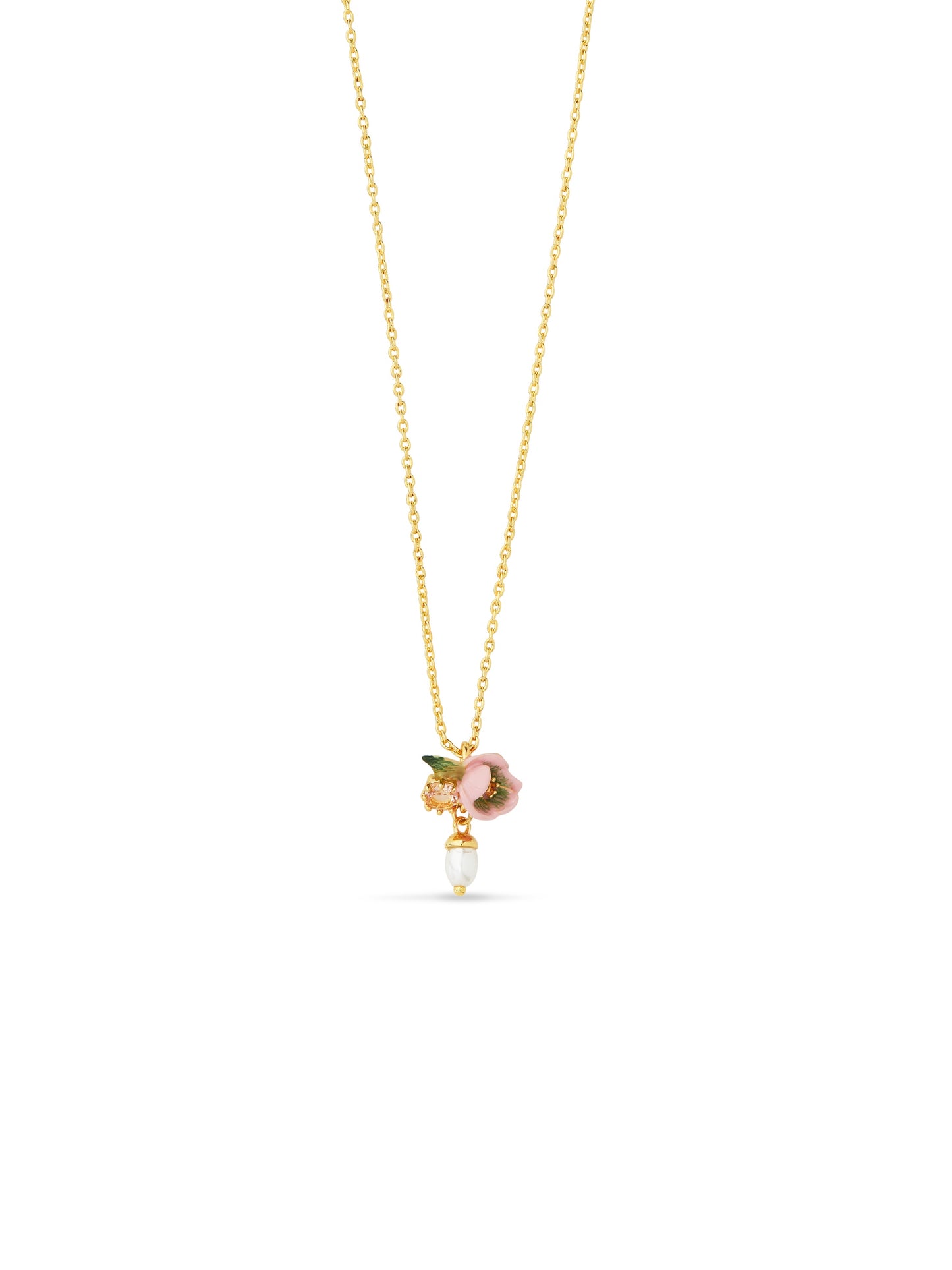 Pink Hellebore & Crystal Pearl Pendant Necklace