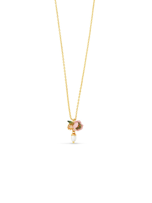 Pink Hellebore & Crystal Pearl Pendant Necklace