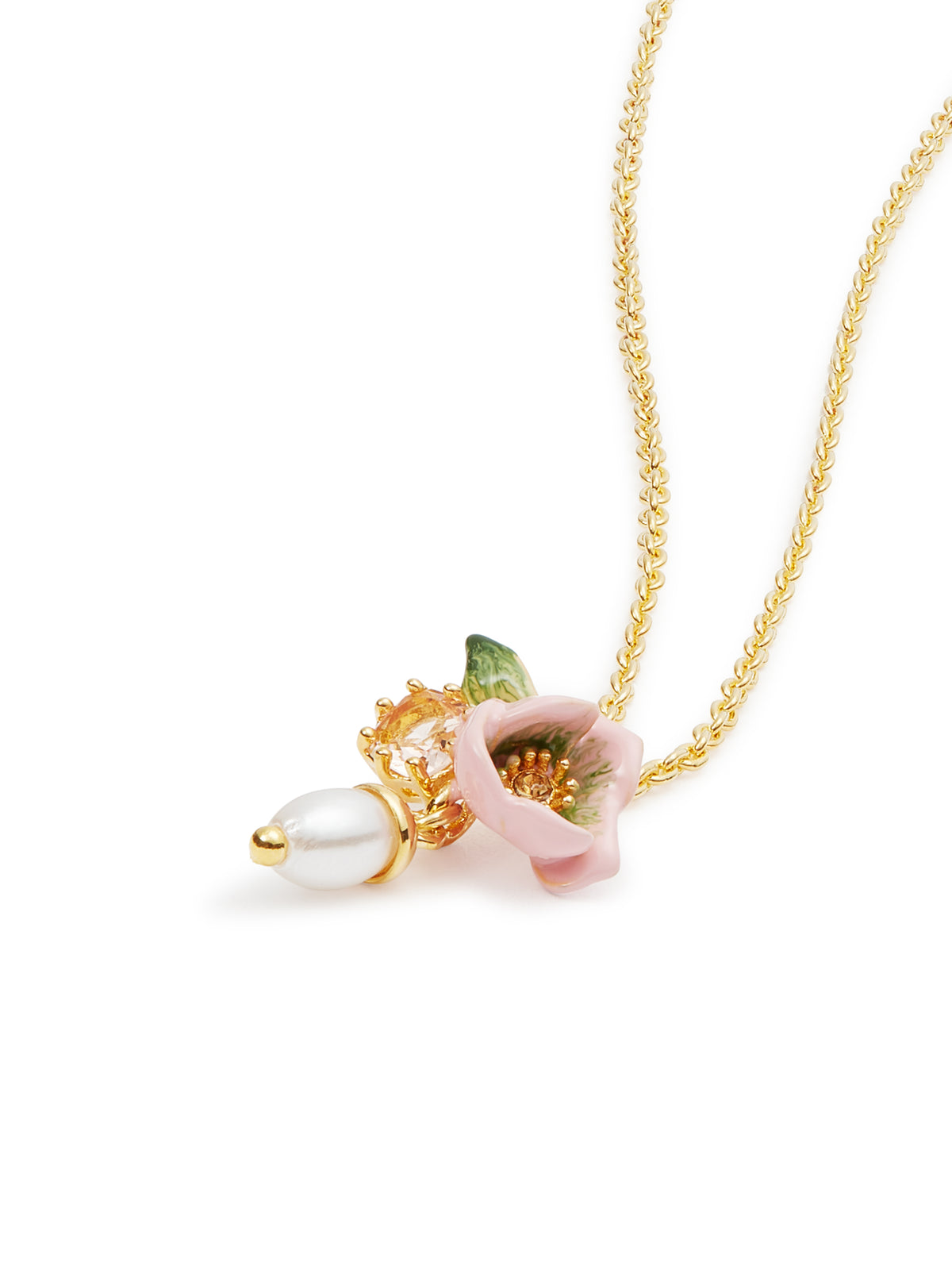 Pink Hellebore & Crystal Pearl Pendant Necklace | auvh3041