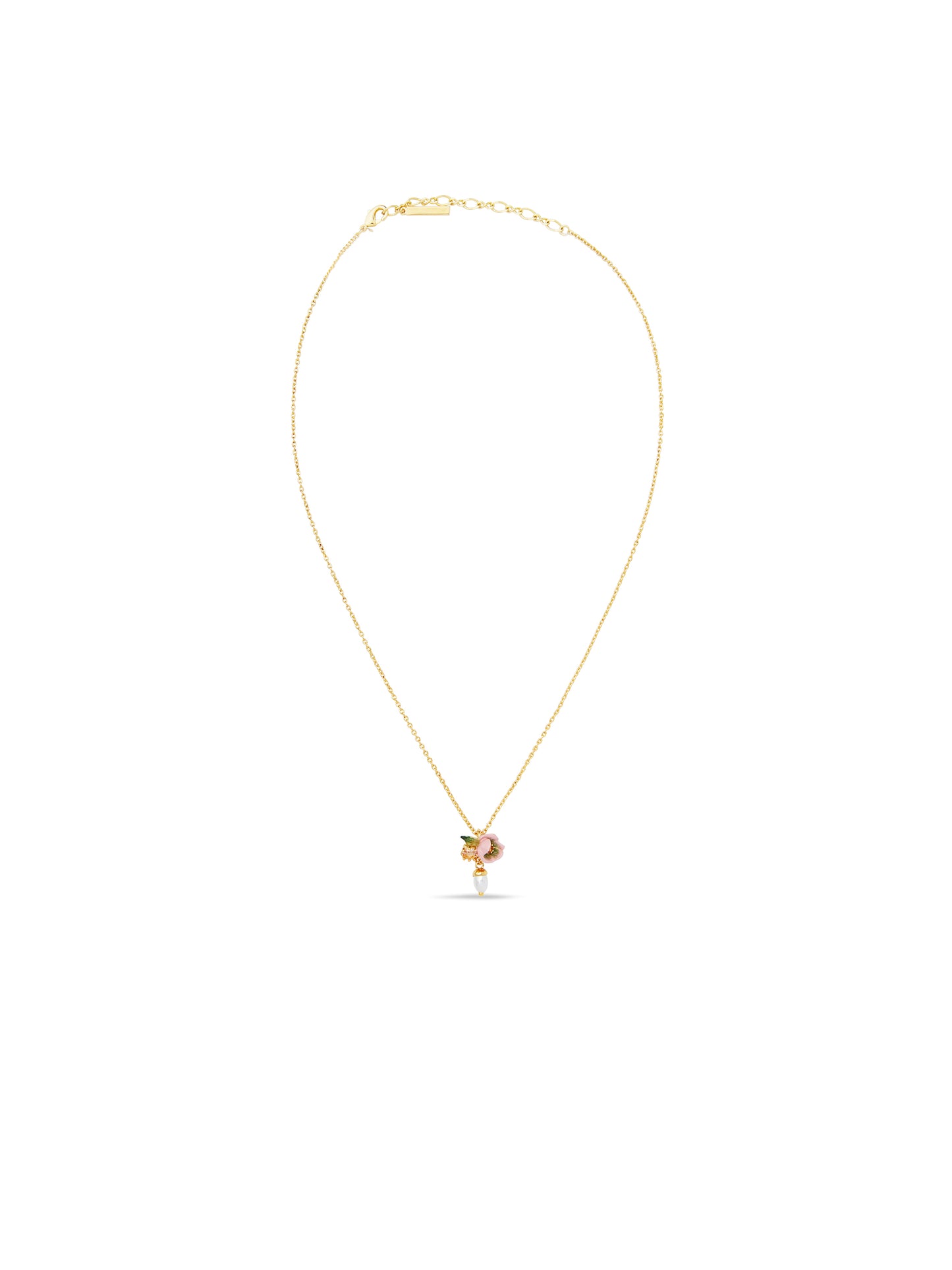 Pink Hellebore & Crystal Pearl Pendant Necklace