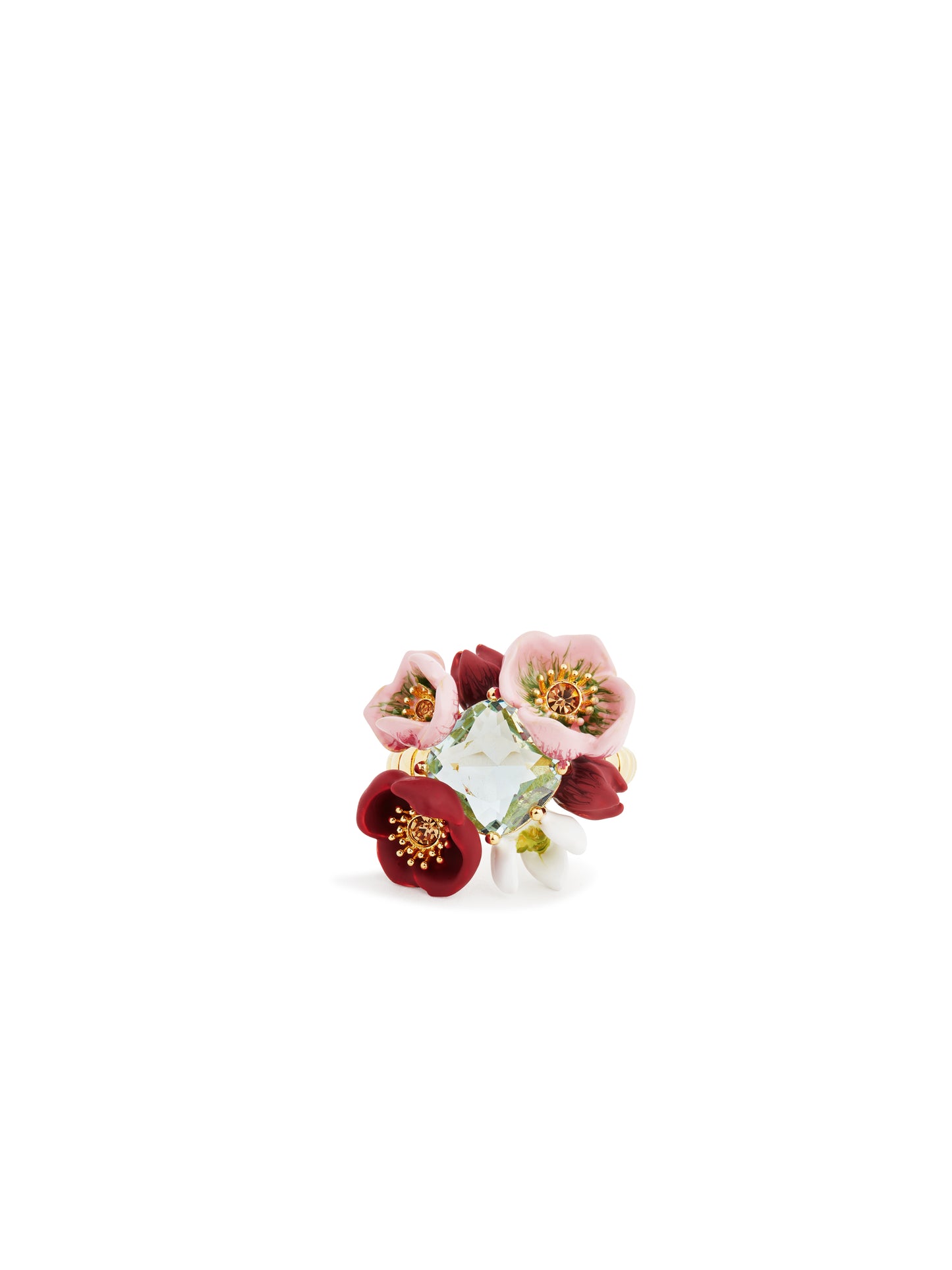 Hellebore Flower & Faceted Stone Ring
