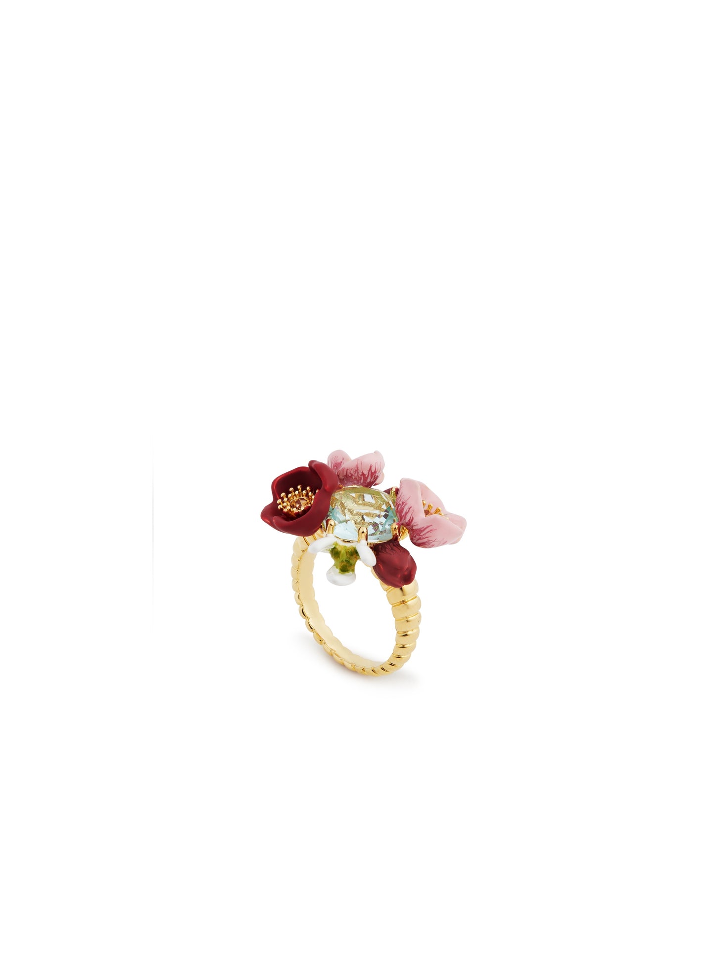 Hellebore Flower & Faceted Stone Ring