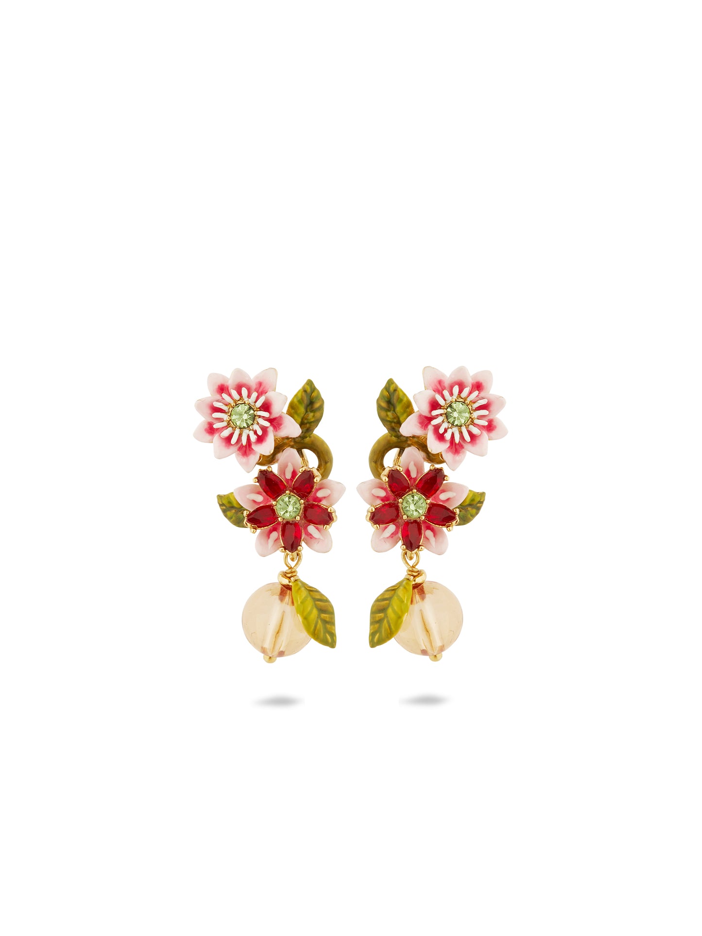 Passion Flower And Crystal Bead Earrings