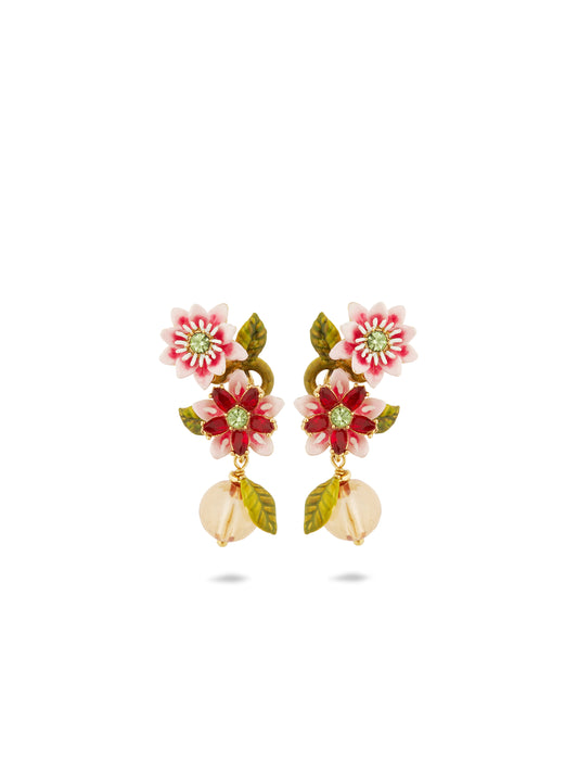Passion Flower And Crystal Bead Earrings