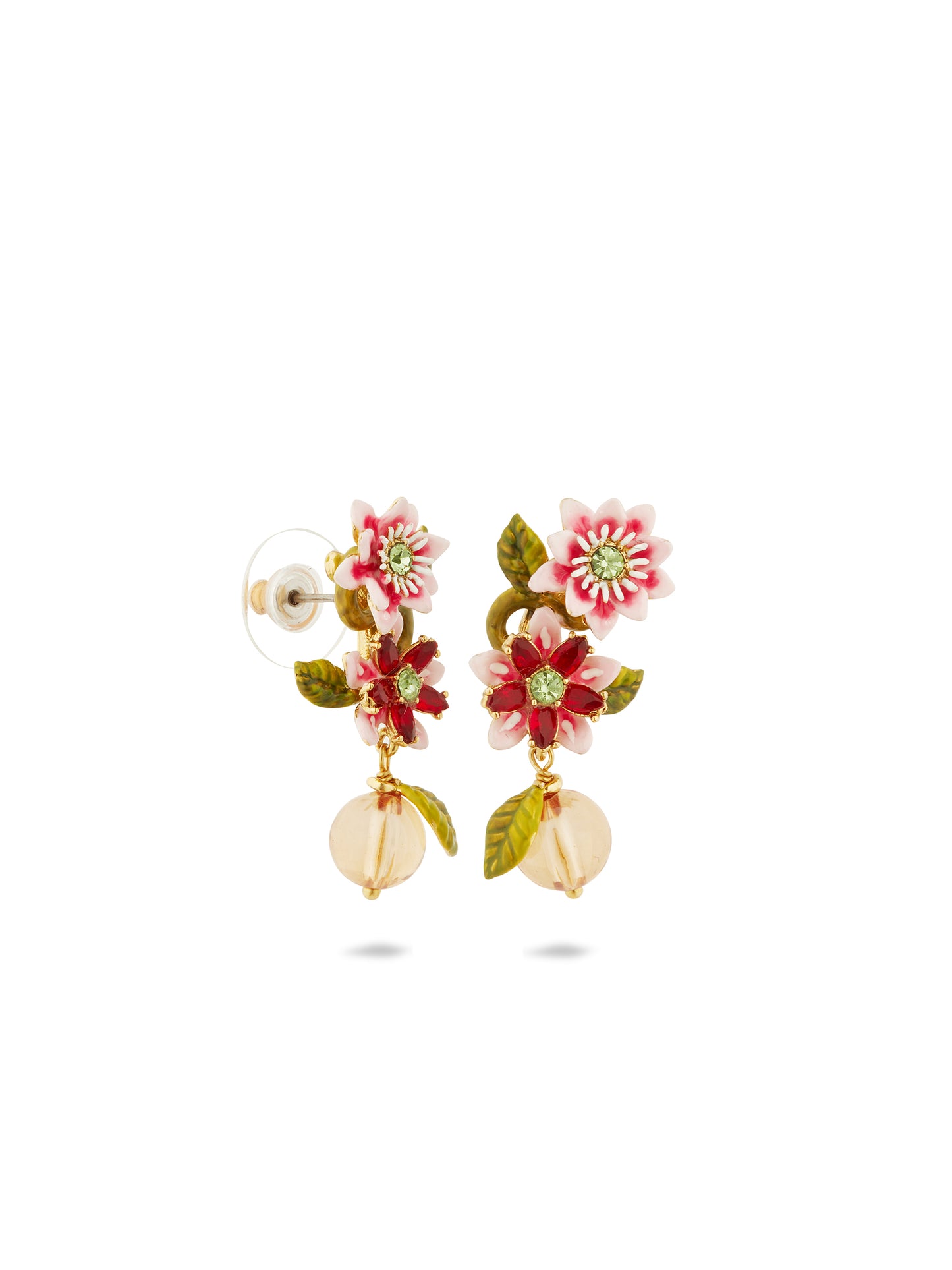 Passion Flower And Crystal Bead Earrings