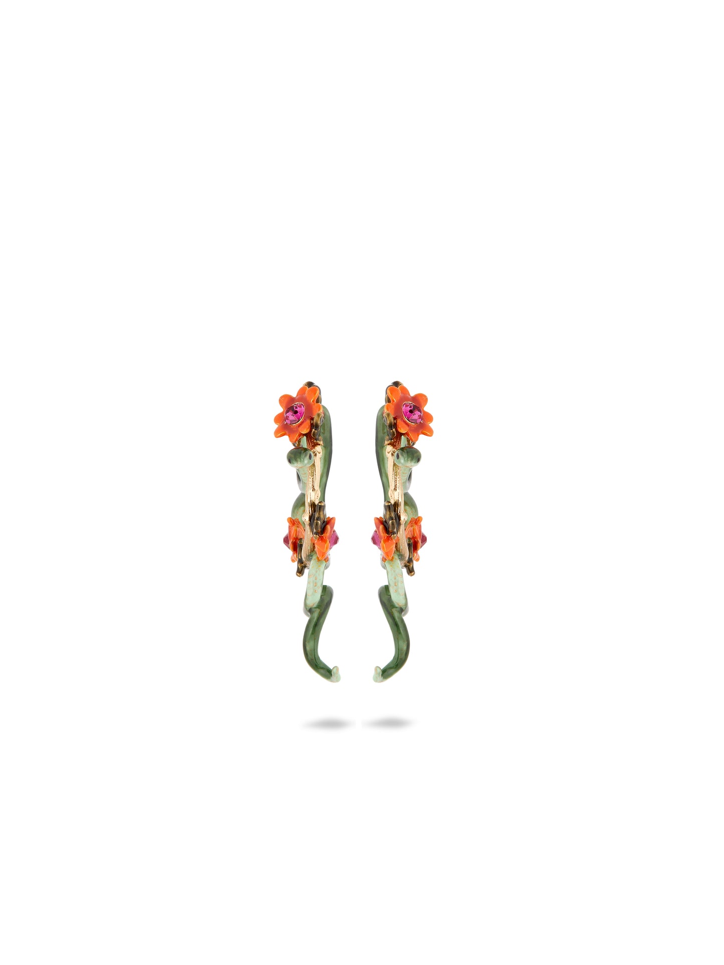 Green Snake And Dahlia Flower Earrings