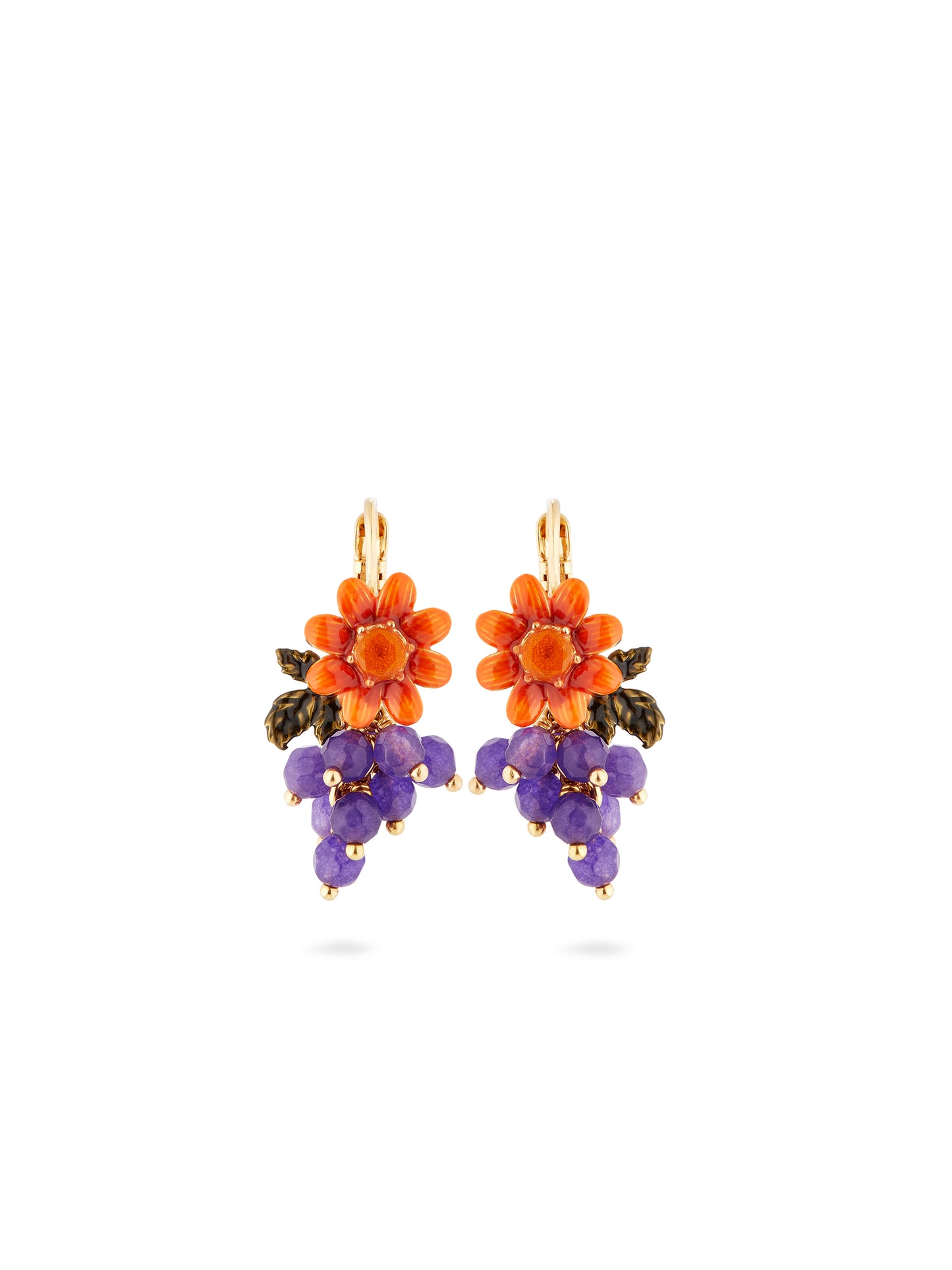 Dahlia Flower And Grape Cluster Sleeper Earrings | auvi1081