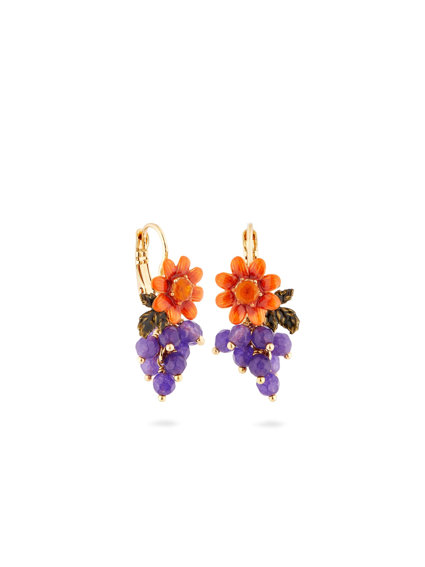 Dahlia Flower And Grape Cluster Sleeper Earrings | auvi1081