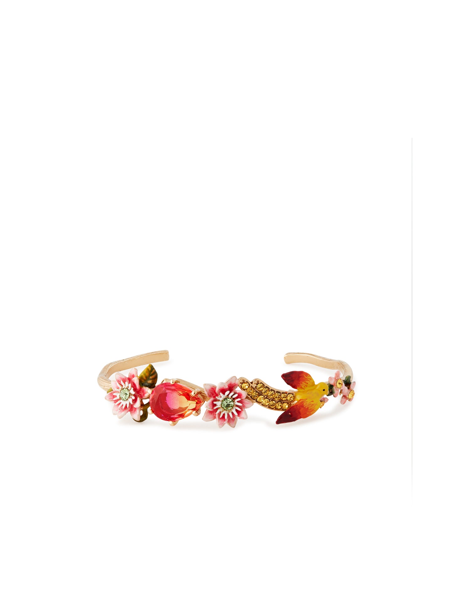 Passion Flower, Budgie And Faceted Crystal Pear Cuff Bracelet | auvi2011