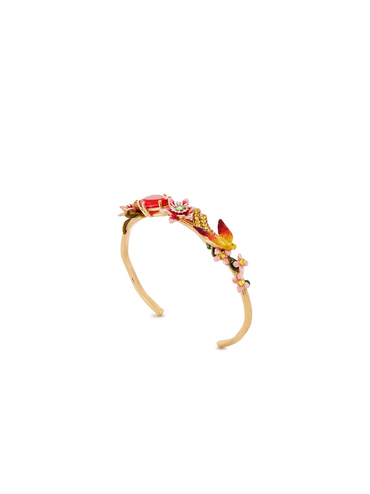 Passion Flower, Budgie And Faceted Crystal Pear Cuff Bracelet | auvi2011