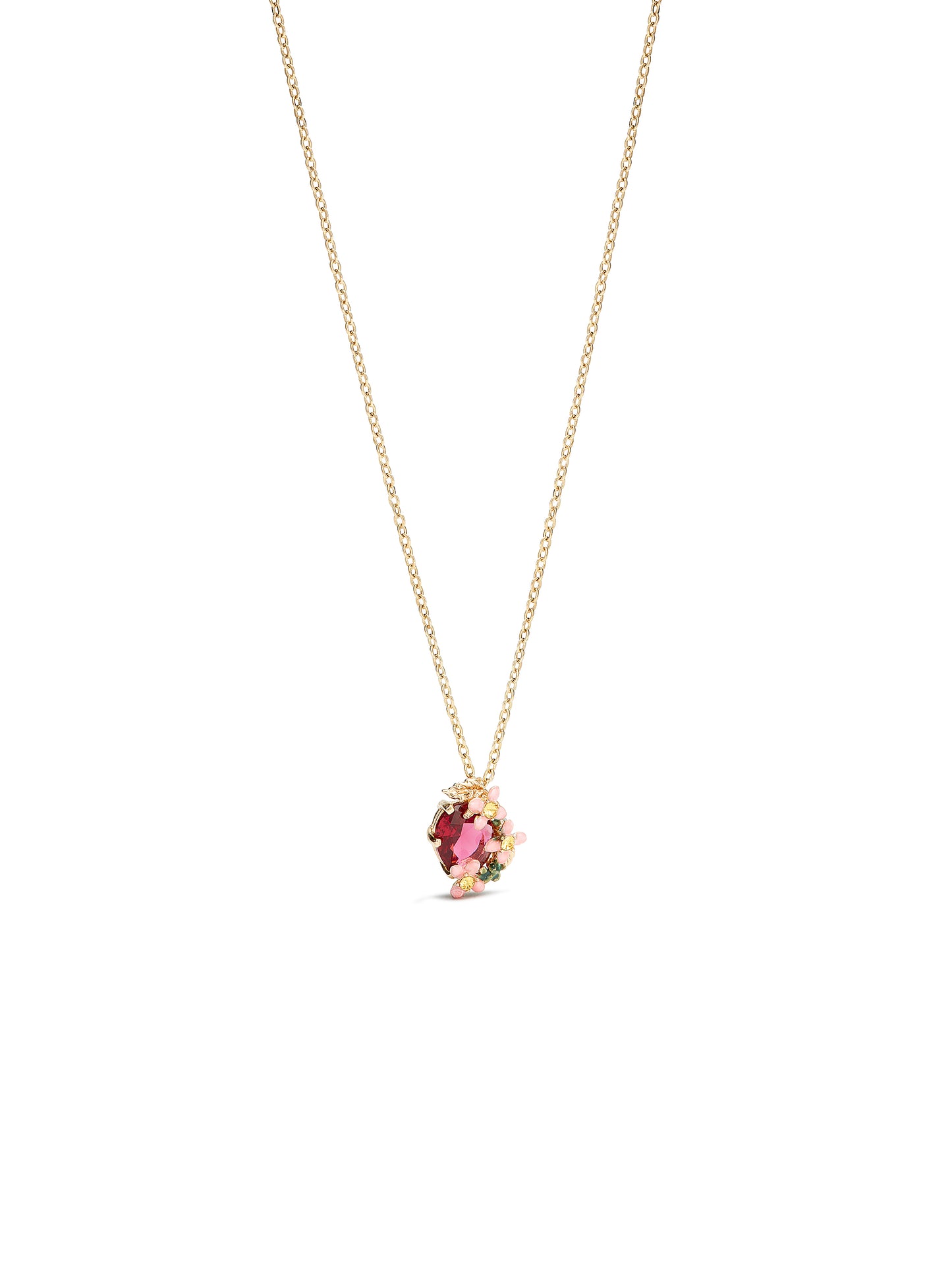 Pink Faceted Crystal And Pink Flower Pendant Necklace | auvi3031