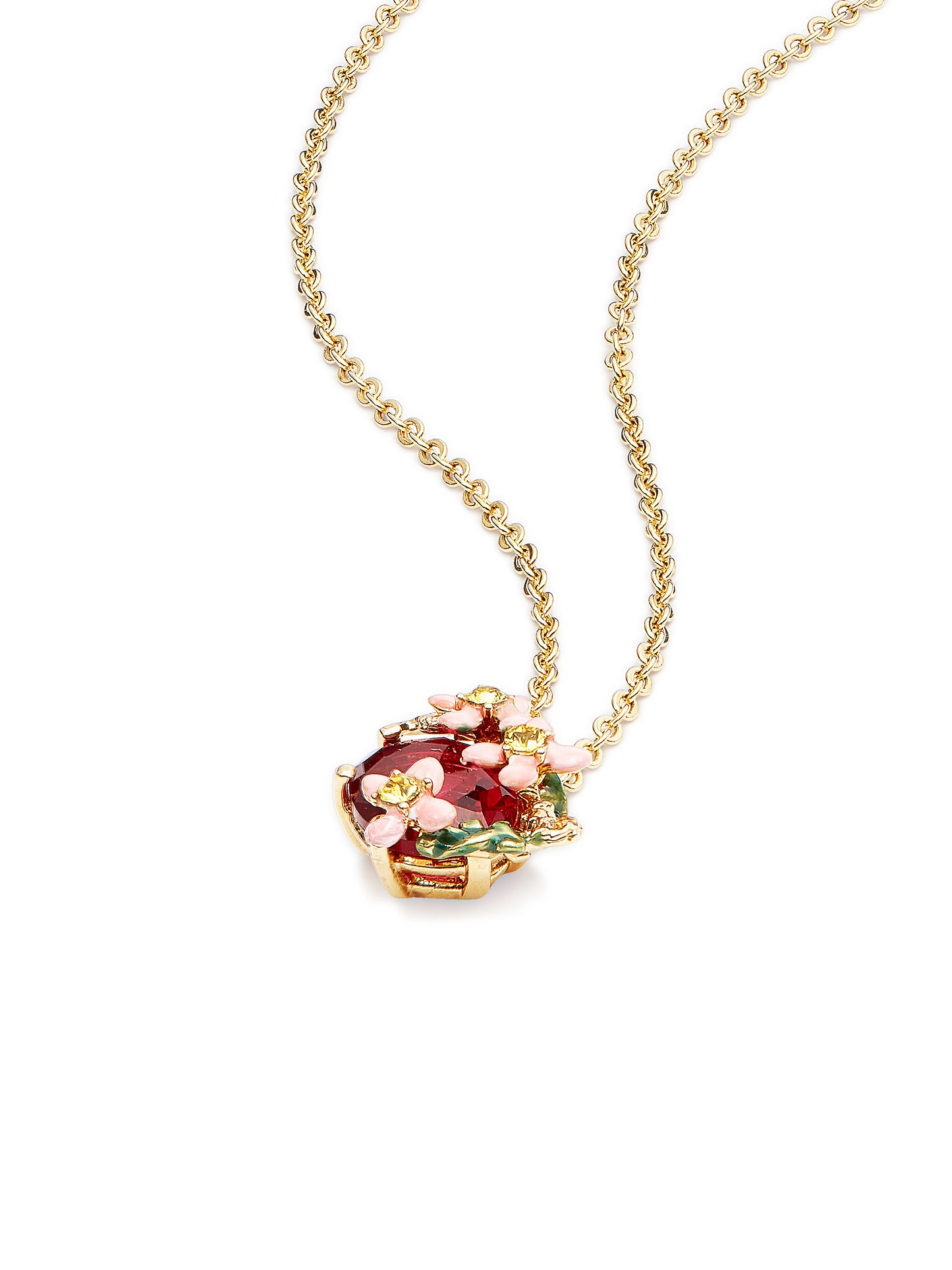 Pink Faceted Crystal And Pink Flower Pendant Necklace | auvi3031