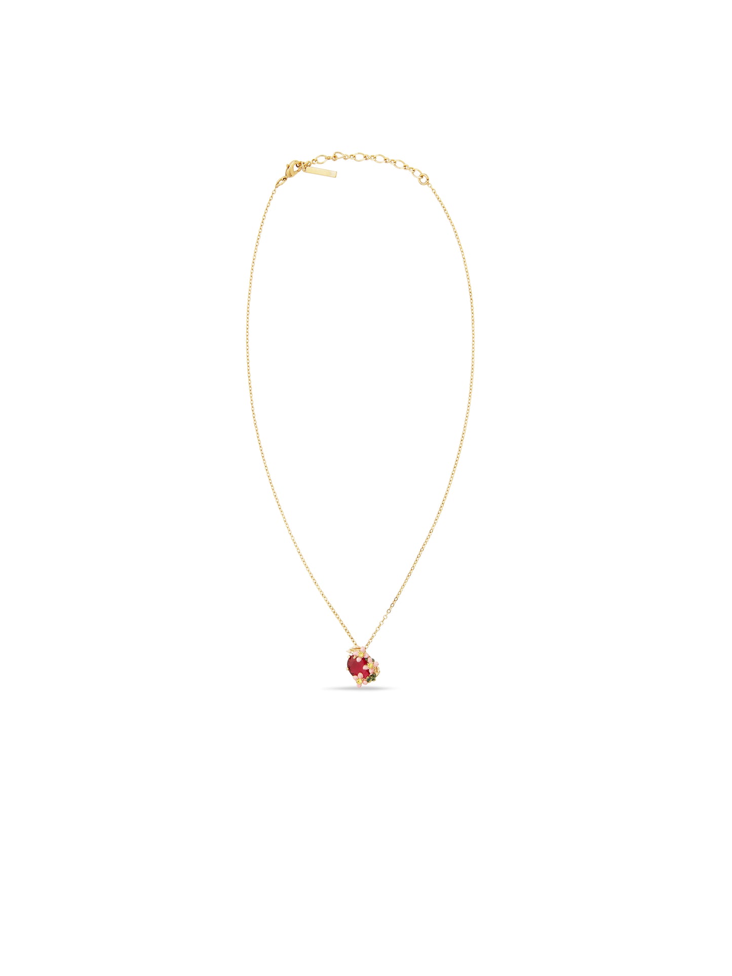 Pink Faceted Crystal And Pink Flower Pendant Necklace | auvi3031