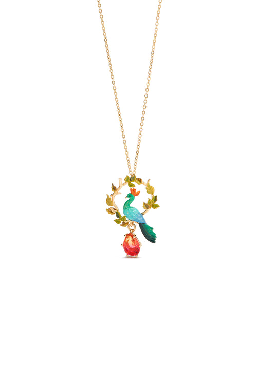 Peacock And Faceted Crystal Pear Pendant Necklace | auvi3041