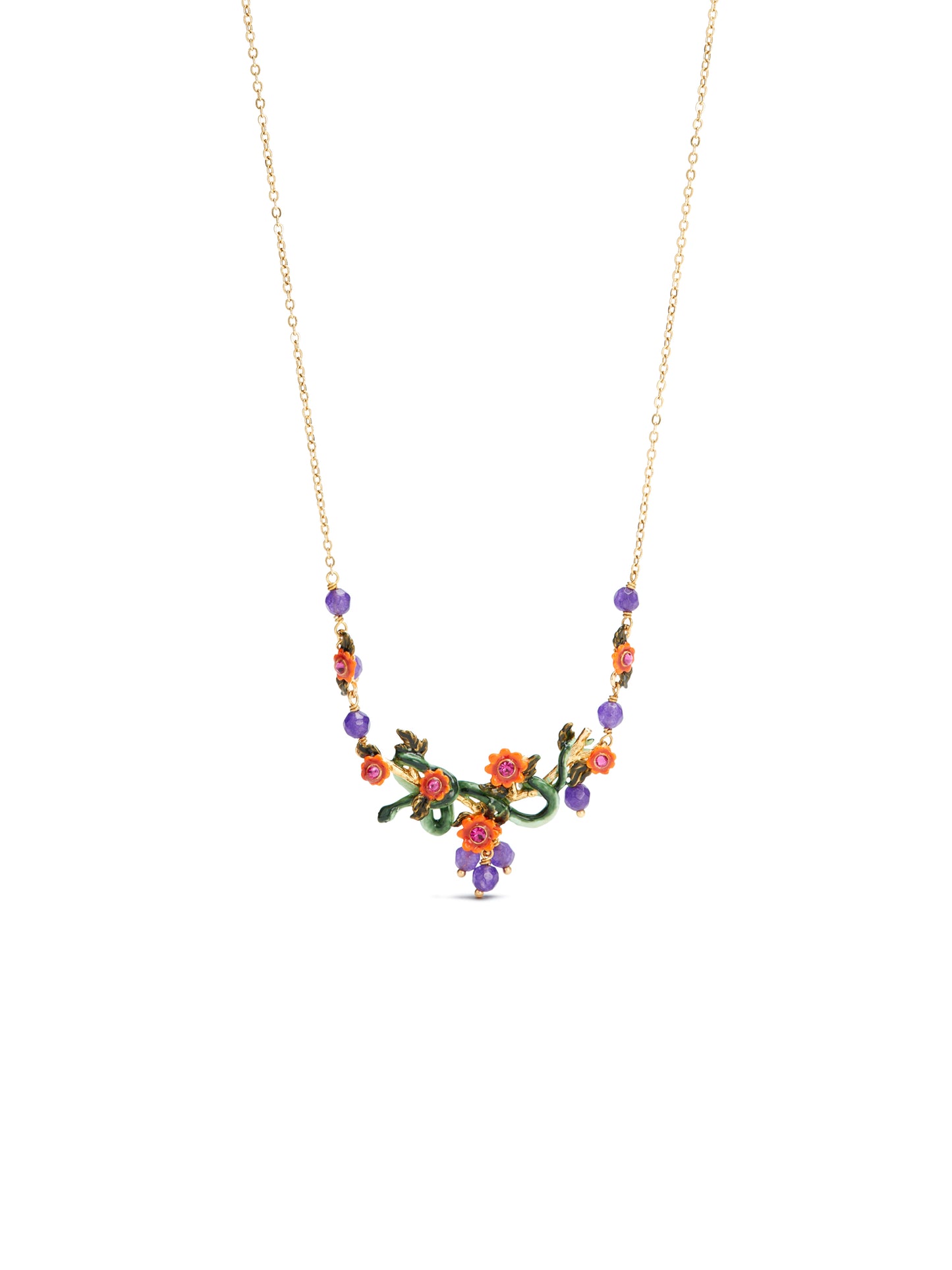 Snake, Red Flowers And Crystal Beads Statement Necklace | auvi3061