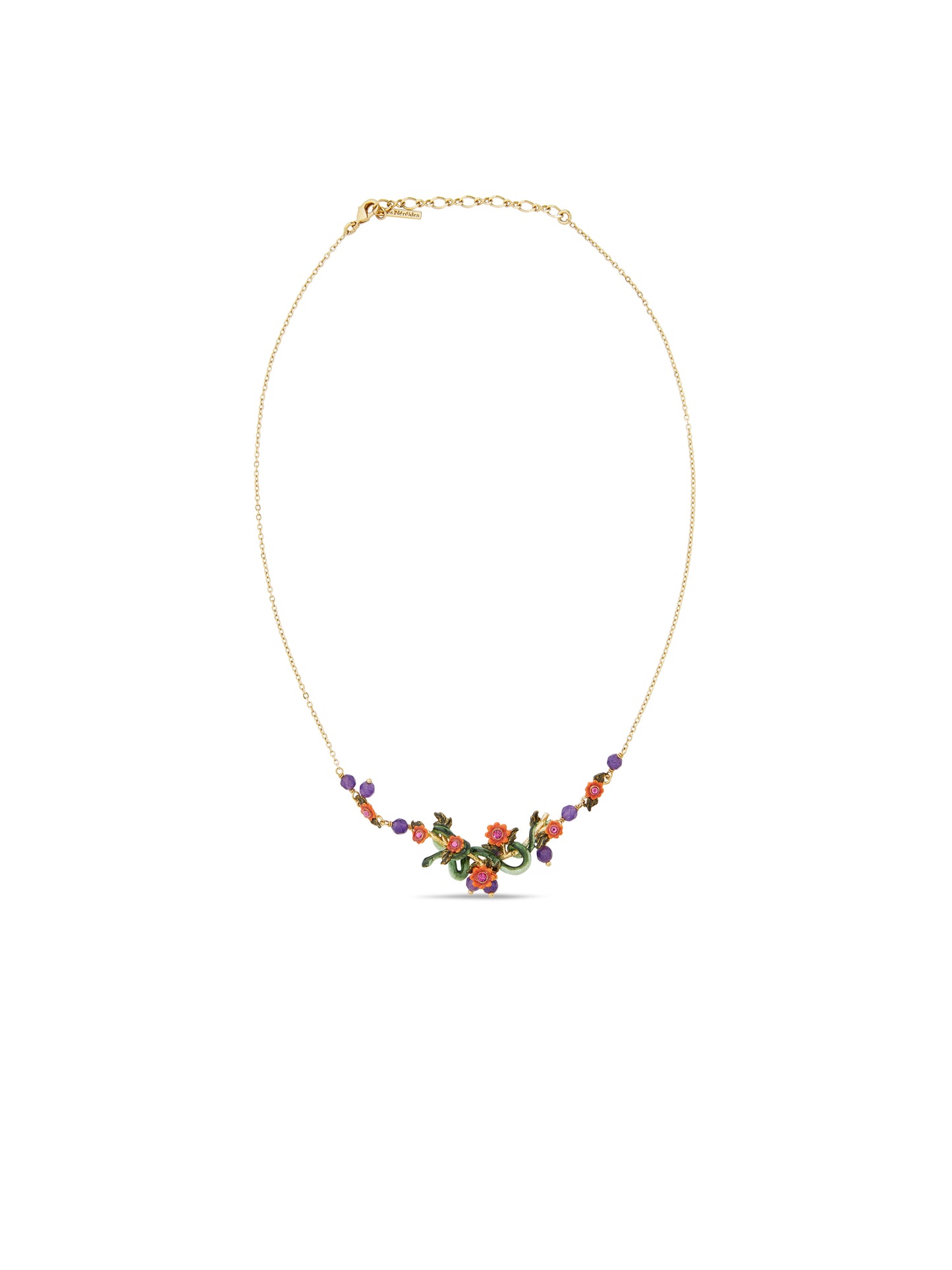 Snake, Red Flowers And Crystal Beads Statement Necklace | auvi3061