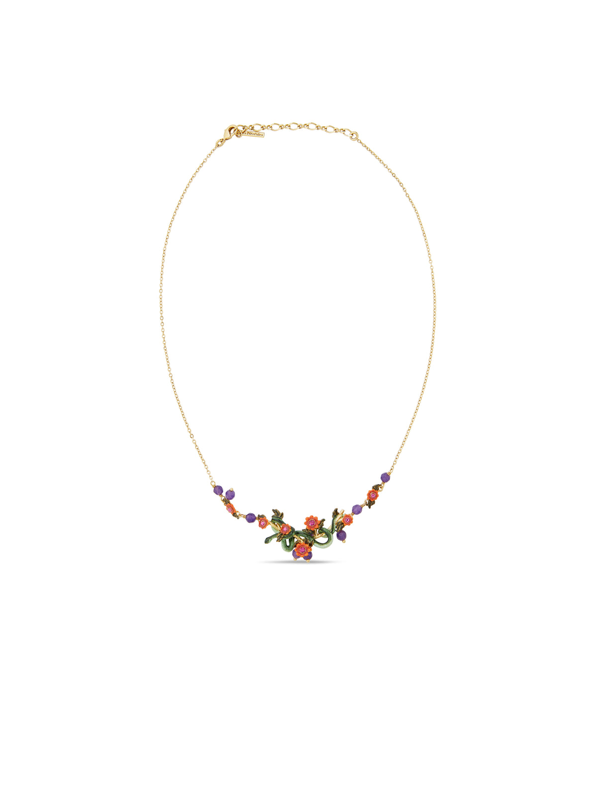 Snake, Red Flowers And Crystal Beads Statement Necklace | auvi3061