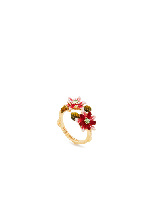 Passion Flower And Crystal Flower Adjustable Ring | auvi6011