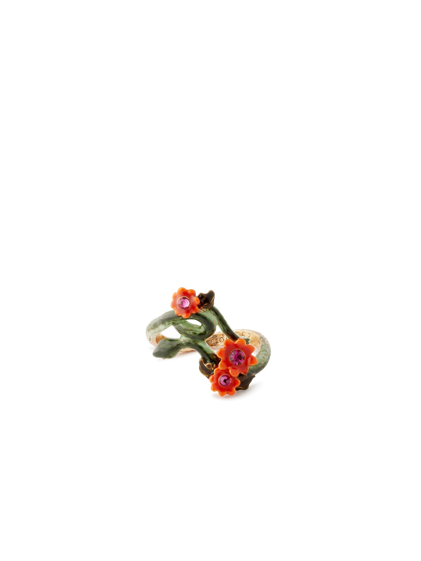 Snake And Orange Flowers Cocktail Ring | auvi6031