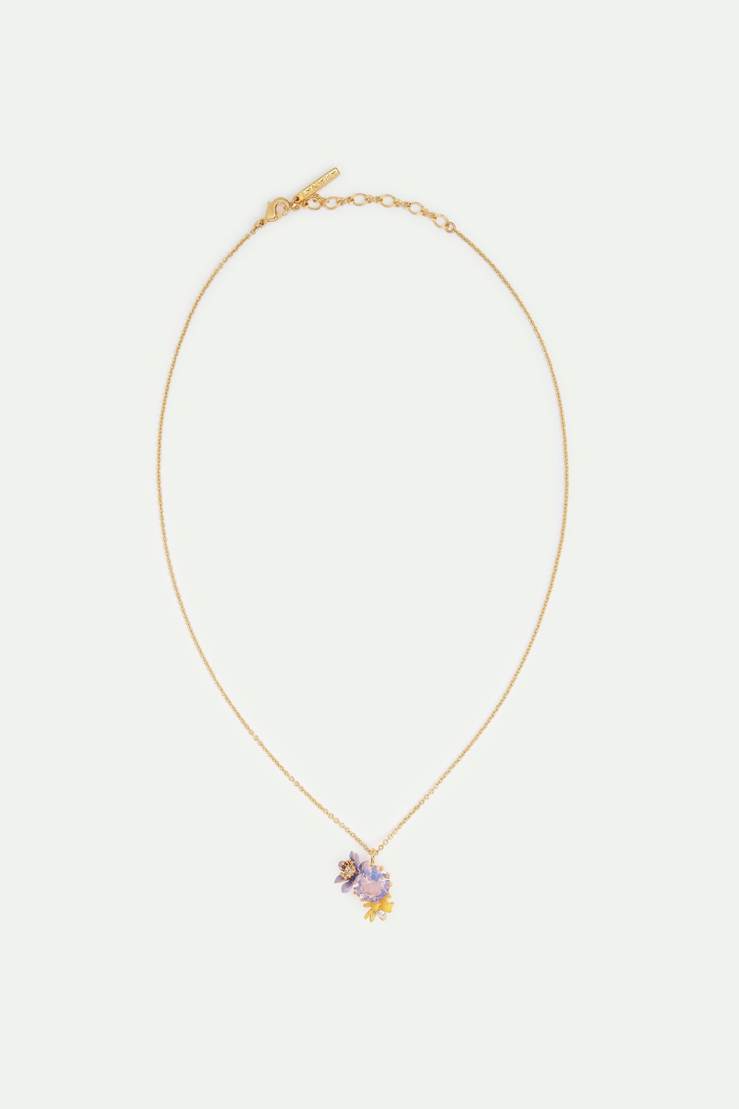 Round Purple Faceted Stone And Magnolia Flower Pendant Necklace | AVFA3031