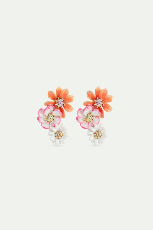 Daisy And Zinnia Flower Earrings