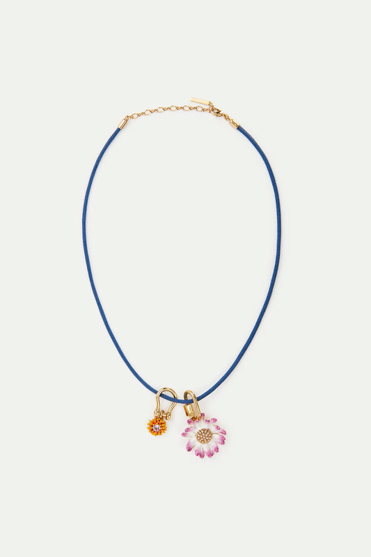 Carabiner And Flower Blue Necklace