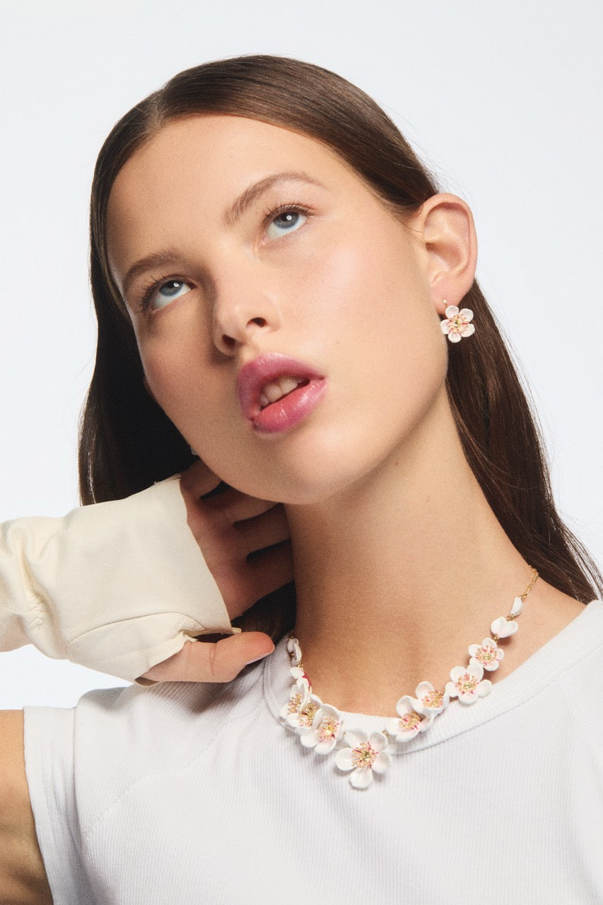 White Cherry Blossom Sleeper Earrings | avha1011