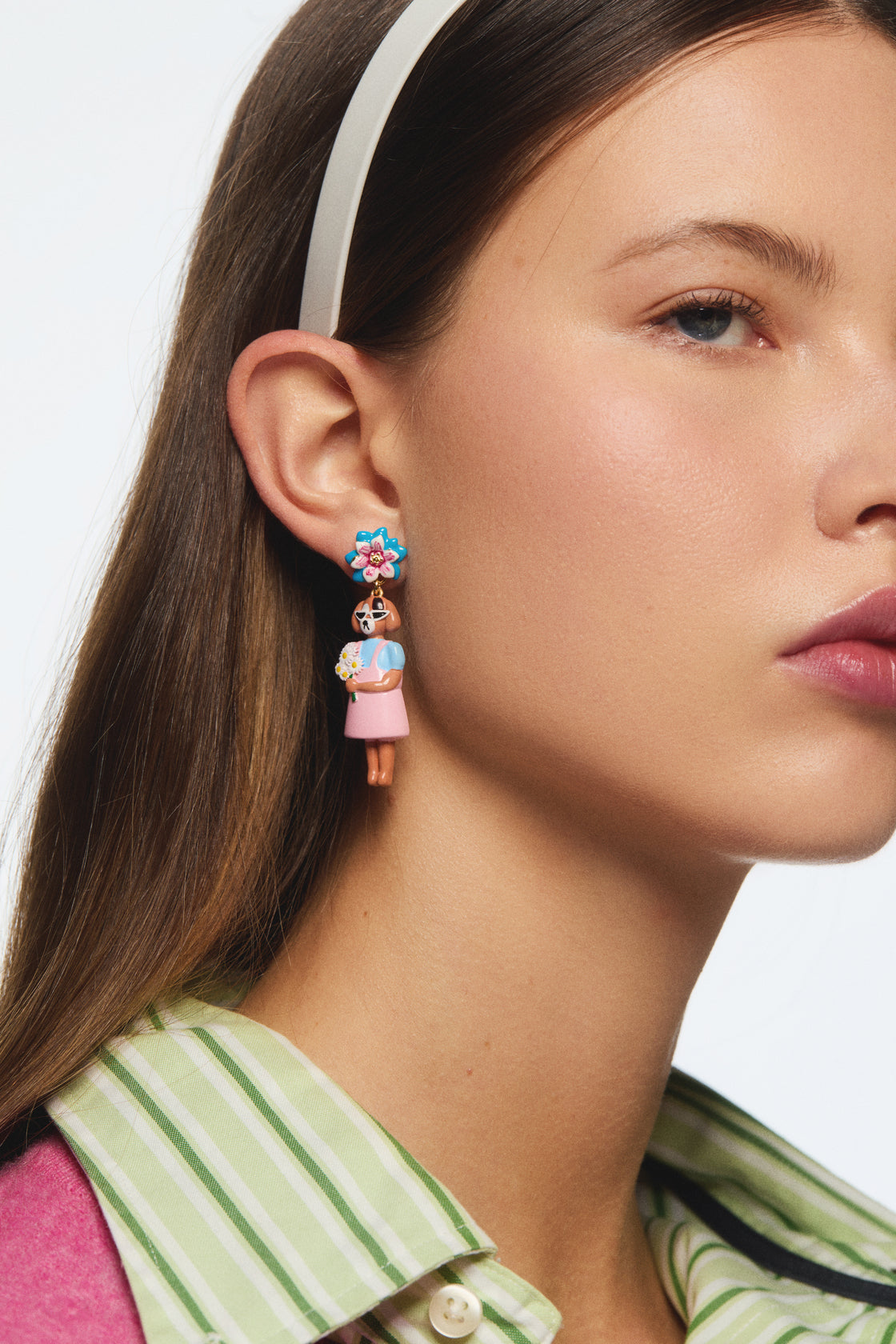 Dog And Blue Flower Dangle Earrings