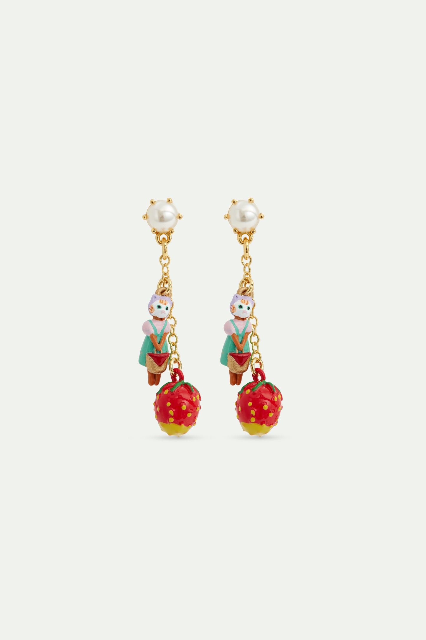 Strawberry And Ginger Cat Dangle Earrings