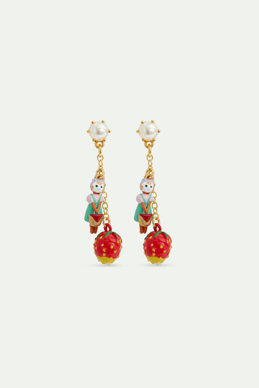 Strawberry And Ginger Cat Dangle Earrings