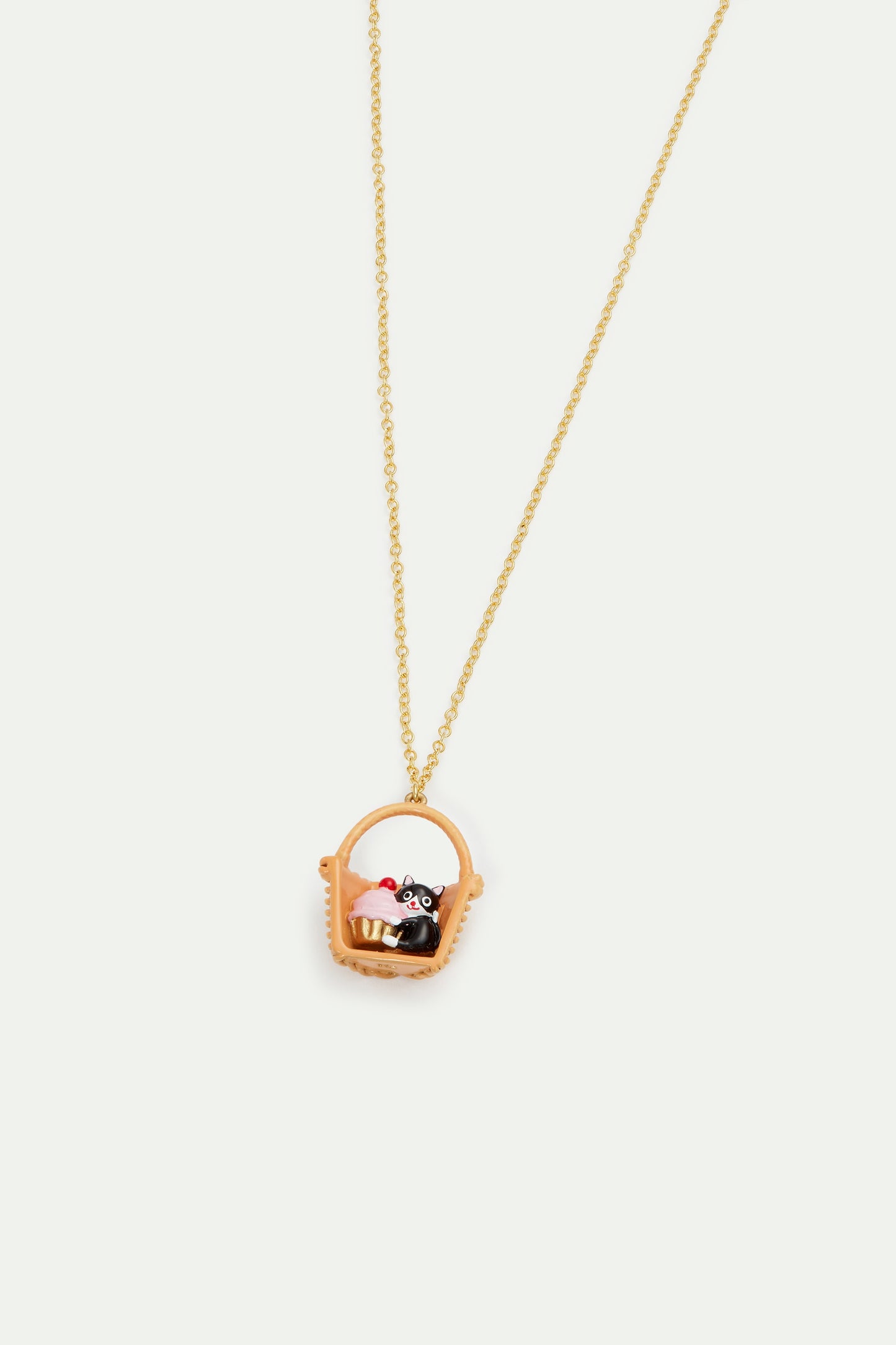 Basket, Black Cat And Pastry Pendant Necklace | AVHP3011