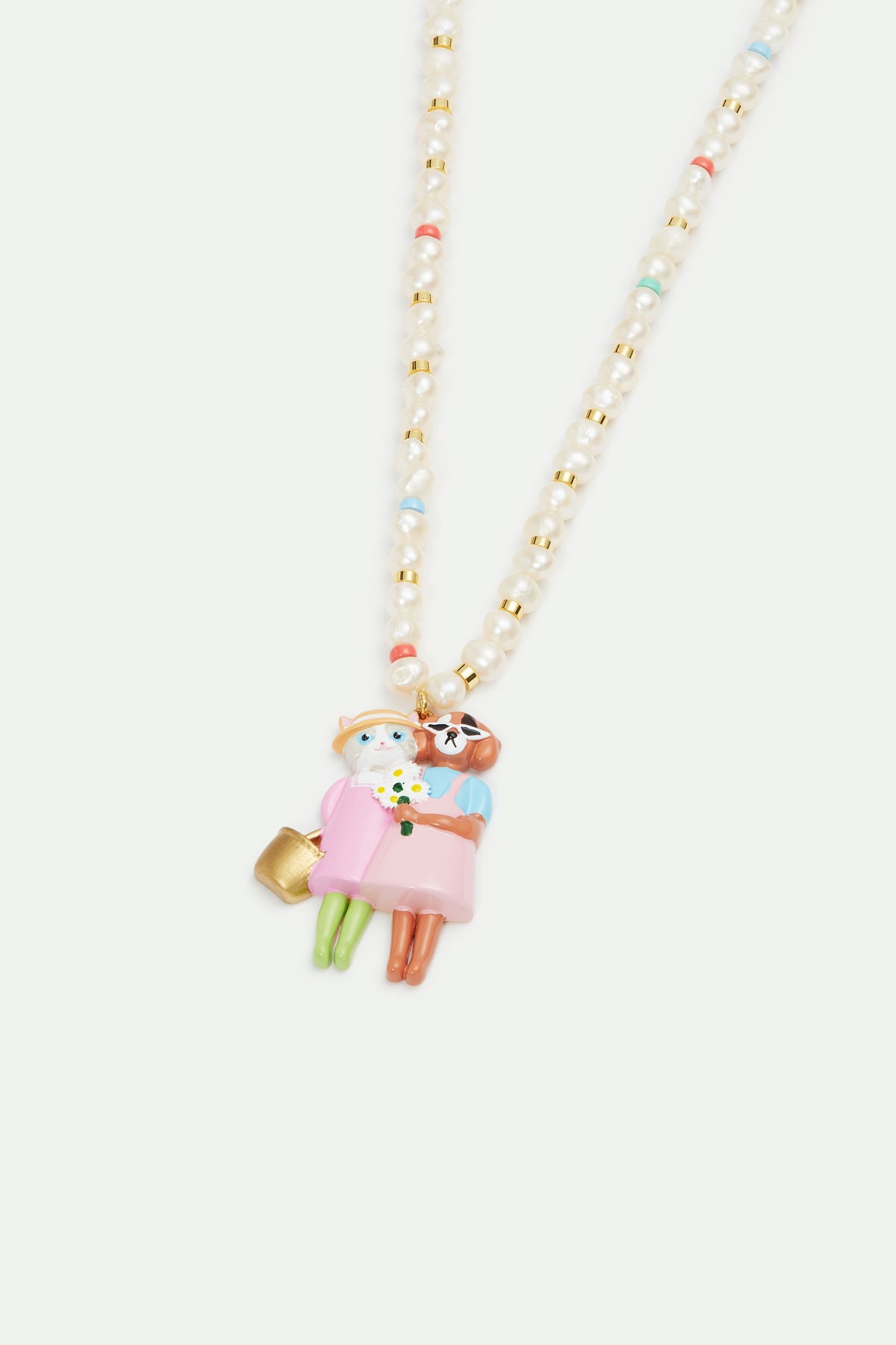 Artificial Pearl, Cat And Dog Pendant Necklace | AVHP3021