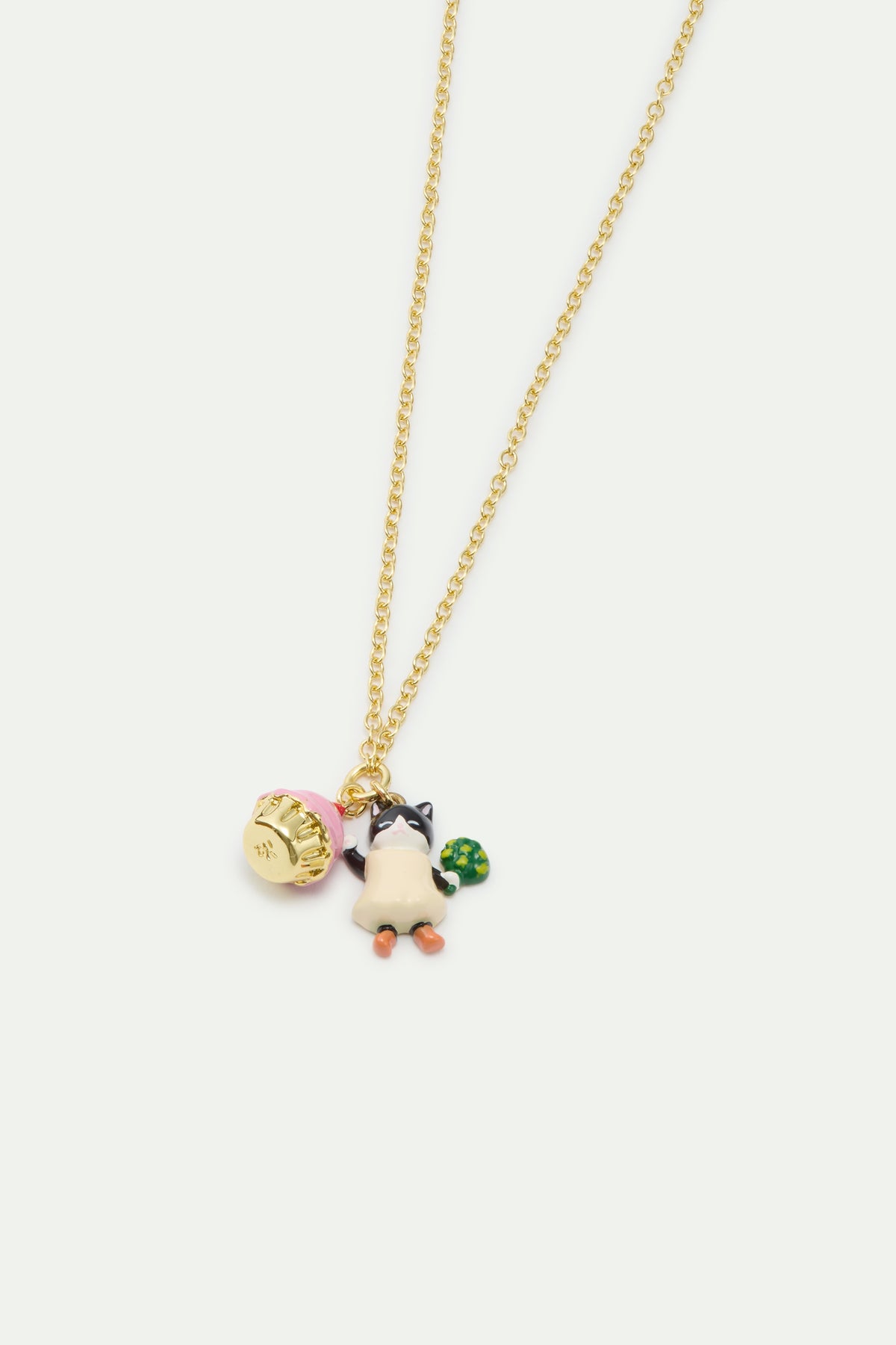 Black Kitten And Pastry Pendant Necklace | AVHP3031