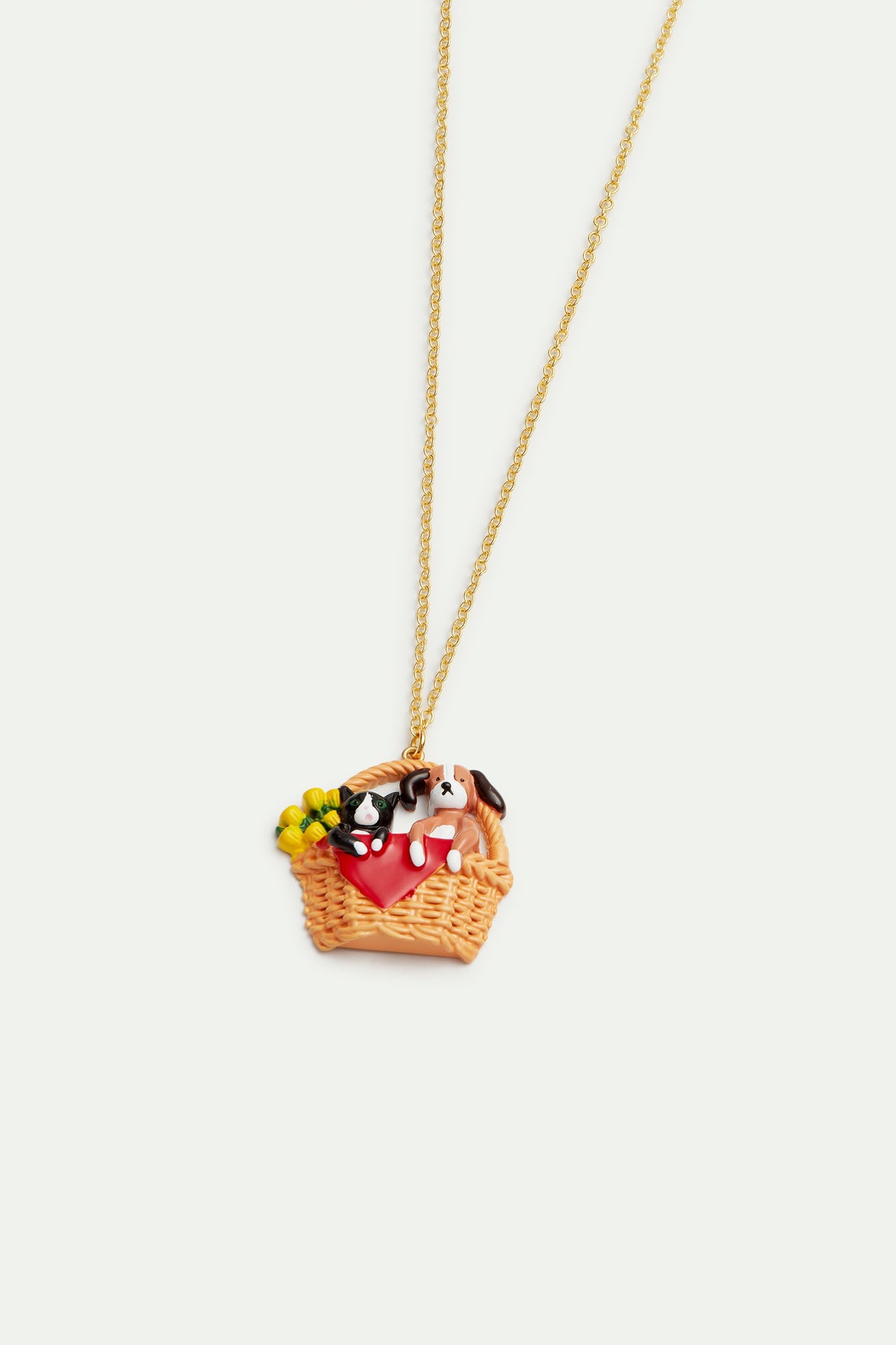 Wicker Basket, Cat And Dog Pendant Necklace | AVHP3071